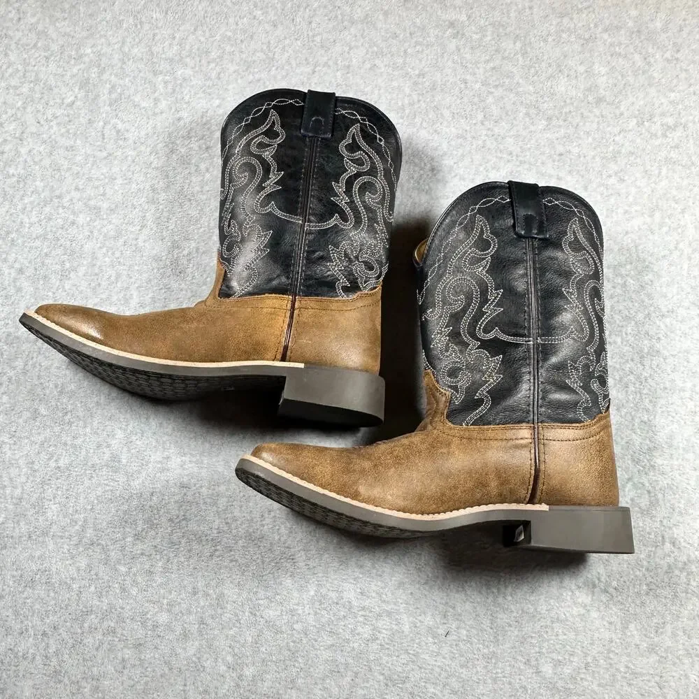 Smoky Mountain Youth Antique Brown/Blue Wide Square Toe Cowboy Boots NWT